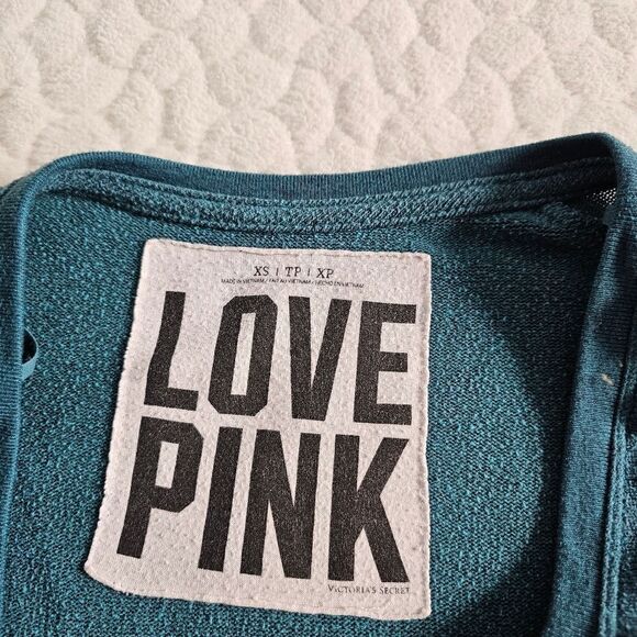Victoria's Secret PINK teal long sleeved sweatshirt XS extra small - Picture 2 of 11